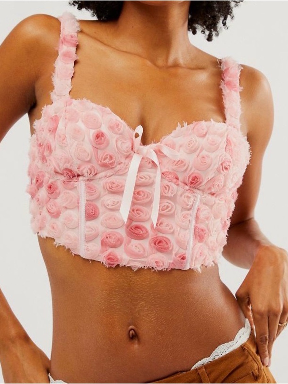 For Love And Lemons Skye Pink Rosette Bustier Crop Top